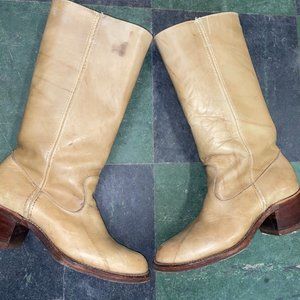 VINTAGE CAMPUS BOOTS tan leather vintage unbranded campus boots made in canada